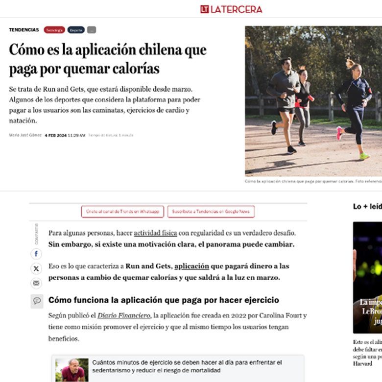 Run And Gets, la app chilena que paga por quemar calorías
